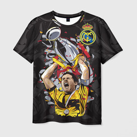 Мужская футболка 3D с принтом Икер Касильяс в Тюмени, 100% полиэфир | прямой крой, круглый вырез горловины, длина до линии бедер | fc real madrid | iker casillas | вратарь | икер касильяс | испанский | фк реал мадрид | футболист