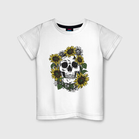 Детская футболка хлопок с принтом Мой стиль - подсолнух в Тюмени, 100% хлопок | круглый вырез горловины, полуприлегающий силуэт, длина до линии бедер | skull | подсолнух | романтика | цветок | череп