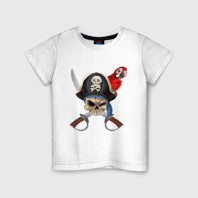 Детская футболка хлопок с принтом Капитан Джек в Тюмени, 100% хлопок | круглый вырез горловины, полуприлегающий силуэт, длина до линии бедер | меч | пират | попугай