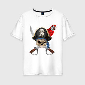 Женская футболка хлопок Oversize с принтом Капитан Джек в Тюмени, 100% хлопок | свободный крой, круглый ворот, спущенный рукав, длина до линии бедер
 | меч | пират | попугай