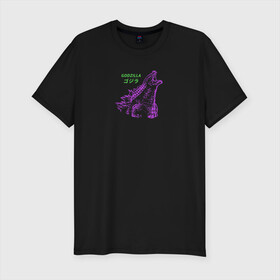Мужская футболка хлопок Slim с принтом GODZILLA в Тюмени, 92% хлопок, 8% лайкра | приталенный силуэт, круглый вырез ворота, длина до линии бедра, короткий рукав | godzilla | monster | годзилла | динозавр | иероглифы | монстр | надпись на японском | существо | чудовище