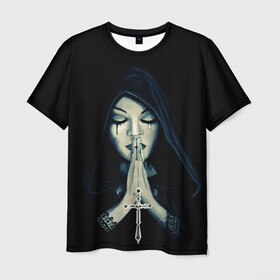 Мужская футболка 3D с принтом Монашка с крестом в Тюмени, 100% полиэфир | прямой крой, круглый вырез горловины, длина до линии бедер | анархия | крест | крест и монашка | крест череп | крестик | манархия | манашка | молитва | молится | монашка | монашка и крест | монашка с крестиком | монашка с крестом | монашки | с крестом | череп