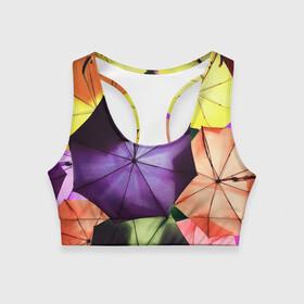 Женский спортивный топ 3D с принтом Umbrellas в Тюмени, 82% полиэстер, 18% спандекс Ткань безопасна для здоровья, позволяет коже дышать, не мнется и не растягивается |  | abstraction | colorful | rainbow | umbrellas | зонты