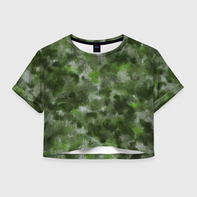 Женская футболка Crop-top 3D с принтом Canvas Green Camo в Тюмени, 100% полиэстер | круглая горловина, длина футболки до линии талии, рукава с отворотами | abstraction | camouflage | canvas | green | камуфляж