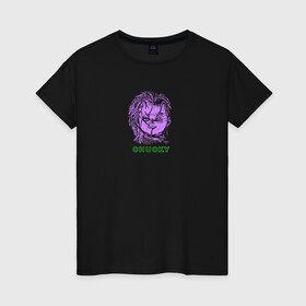 Женская футболка хлопок с принтом Чаки в Тюмени, 100% хлопок | прямой крой, круглый вырез горловины, длина до линии бедер, слегка спущенное плечо | кино | кукла | монстр | страшный | ужас | фильм | хоррор | чаки