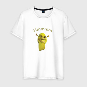Мужская футболка хлопок с принтом Шрек (Shrek) в Тюмени, 100% хлопок | прямой крой, круглый вырез горловины, длина до линии бедер, слегка спущенное плечо. | shrek | герой мультфильма | мем | хммм | шрек