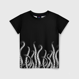 Детская футболка 3D с принтом Octopus Щупальца в Тюмени, 100% гипоаллергенный полиэфир | прямой крой, круглый вырез горловины, длина до линии бедер, чуть спущенное плечо, ткань немного тянется | animal | beast | kraken | ocean | octopus | sea | ship | water | вода | животные | звери | корабль | кракен | море | океан | осьминог | рыбы | чб | щупальца