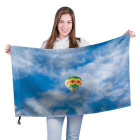 Флаг 3D с принтом Воздушный шар в небе в Тюмени, 100% полиэстер | плотность ткани — 95 г/м2, размер — 67 х 109 см. Принт наносится с одной стороны | воздушные | воздушный | небеса | небесный | небо | облака | облако | туча | тучи | шар | шары