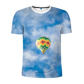 Мужская футболка 3D спортивная с принтом Воздушный шар в небе в Тюмени, 100% полиэстер с улучшенными характеристиками | приталенный силуэт, круглая горловина, широкие плечи, сужается к линии бедра | воздушные | воздушный | небеса | небесный | небо | облака | облако | туча | тучи | шар | шары