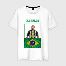 Мужская футболка хлопок с принтом Роберто Карлос (Roberto Carlos в Тюмени, 100% хлопок | прямой крой, круглый вырез горловины, длина до линии бедер, слегка спущенное плечо. | роберто карлос | сборная бразилии | флаг бразилии | футболист | футбольная форма
