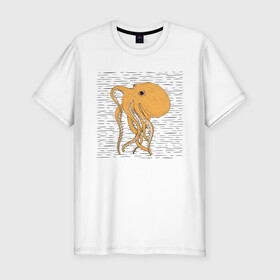 Мужская футболка хлопок Slim с принтом Осьминог в Тюмени, 92% хлопок, 8% лайкра | приталенный силуэт, круглый вырез ворота, длина до линии бедра, короткий рукав | cute | octopus | милый | осьминог | осьминожка | тентакли