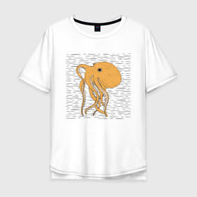 Мужская футболка хлопок Oversize с принтом Осьминог в Тюмени, 100% хлопок | свободный крой, круглый ворот, “спинка” длиннее передней части | cute | octopus | милый | осьминог | осьминожка | тентакли