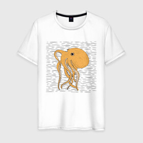 Мужская футболка хлопок с принтом Осьминог в Тюмени, 100% хлопок | прямой крой, круглый вырез горловины, длина до линии бедер, слегка спущенное плечо. | cute | octopus | милый | осьминог | осьминожка | тентакли