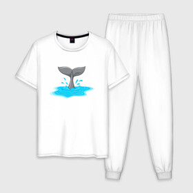 Мужская пижама хлопок с принтом Хвост дельфина в Тюмени, 100% хлопок | брюки и футболка прямого кроя, без карманов, на брюках мягкая резинка на поясе и по низу штанин
 | dolphin | дельфин | море | морские | с дельфином | хвост