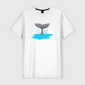 Мужская футболка хлопок Slim с принтом Хвост дельфина в Тюмени, 92% хлопок, 8% лайкра | приталенный силуэт, круглый вырез ворота, длина до линии бедра, короткий рукав | dolphin | дельфин | море | морские | с дельфином | хвост