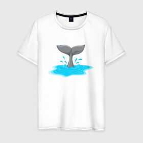 Мужская футболка хлопок с принтом Хвост дельфина в Тюмени, 100% хлопок | прямой крой, круглый вырез горловины, длина до линии бедер, слегка спущенное плечо. | dolphin | дельфин | море | морские | с дельфином | хвост