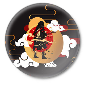Значок с принтом Ниндзя. Япония в Тюмени,  металл | круглая форма, металлическая застежка в виде булавки | Тематика изображения на принте: аниме | ниндзя | облака | япония | японские мотивы. символы