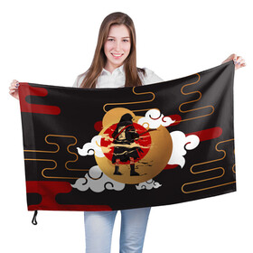 Флаг 3D с принтом Ниндзя. Япония в Тюмени, 100% полиэстер | плотность ткани — 95 г/м2, размер — 67 х 109 см. Принт наносится с одной стороны | аниме | ниндзя | облака | япония | японские мотивы. символы