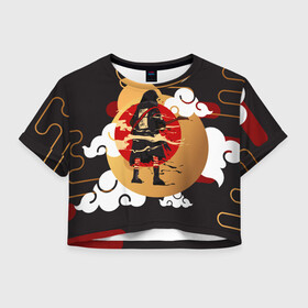 Женская футболка Crop-top 3D с принтом Ниндзя. Япония в Тюмени, 100% полиэстер | круглая горловина, длина футболки до линии талии, рукава с отворотами | аниме | ниндзя | облака | япония | японские мотивы. символы