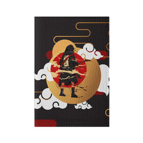 Обложка для паспорта матовая кожа с принтом Ниндзя. Япония в Тюмени, натуральная матовая кожа | размер 19,3 х 13,7 см; прозрачные пластиковые крепления | Тематика изображения на принте: аниме | ниндзя | облака | япония | японские мотивы. символы