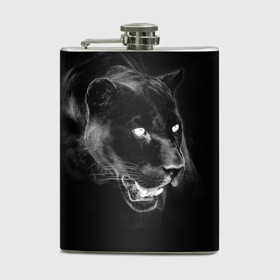 Фляга с принтом Panther в Тюмени, металлический корпус | емкость 0,22 л, размер 125 х 94 мм. Виниловая наклейка запечатывается полностью | animal | panther | roar | wild | пантера