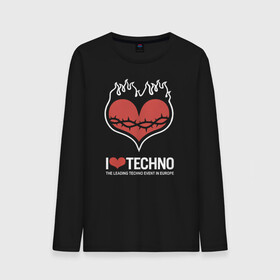 Мужской лонгслив хлопок с принтом I love techno в Тюмени, 100% хлопок |  | Тематика изображения на принте: i love techno | love | techno | техно | я люблю техно