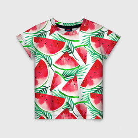 Детская футболка 3D с принтом Арбузное настроение в Тюмени, 100% гипоаллергенный полиэфир | прямой крой, круглый вырез горловины, длина до линии бедер, чуть спущенное плечо, ткань немного тянется | Тематика изображения на принте: арбуз | арт | графика | лето | фрукты | ягоды