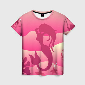 Женская футболка 3D с принтом Русалка в Тюмени, 100% полиэфир ( синтетическое хлопкоподобное полотно) | прямой крой, круглый вырез горловины, длина до линии бедер | mermaid | в море | морская | подводный | русалка | русалочка | ундина