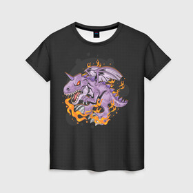Женская футболка 3D с принтом Дракон в огне в Тюмени, 100% полиэфир ( синтетическое хлопкоподобное полотно) | прямой крой, круглый вырез горловины, длина до линии бедер | dragon | fire | в огне | дракон | драконами | драконом | дракоша | мифология | огонь | рог