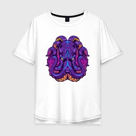Мужская футболка хлопок Oversize с принтом Злой осьминог в Тюмени, 100% хлопок | свободный крой, круглый ворот, “спинка” длиннее передней части | Тематика изображения на принте: octopus | морской житель | океан | осьминог