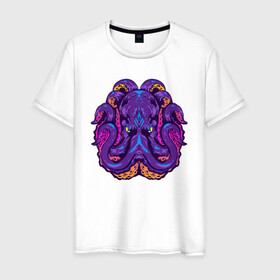 Мужская футболка хлопок с принтом Злой осьминог в Тюмени, 100% хлопок | прямой крой, круглый вырез горловины, длина до линии бедер, слегка спущенное плечо. | octopus | морской житель | океан | осьминог