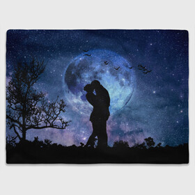 Плед 3D с принтом Влюбленные на фоне луны в Тюмени, 100% полиэстер | закругленные углы, все края обработаны. Ткань не мнется и не растягивается | влюбленные | двое | луна | любовь | ночь | объятия | романтика
