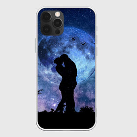 Чехол для iPhone 12 Pro с принтом Влюбленные на фоне луны в Тюмени, силикон | область печати: задняя сторона чехла, без боковых панелей | влюбленные | двое | луна | любовь | ночь | объятия | романтика