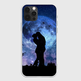 Чехол для iPhone 12 Pro Max с принтом Влюбленные на фоне луны в Тюмени, Силикон |  | влюбленные | двое | луна | любовь | ночь | объятия | романтика