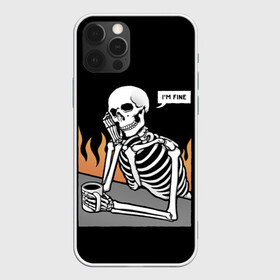 Чехол для iPhone 12 Pro с принтом Я В Порядке в Тюмени, силикон | область печати: задняя сторона чехла, без боковых панелей | bones | fine | fire | flame | im | skeleton | skull | апатия | в | депрессия | кости | кружка | настроение | огонь | пламя | пожар | порядке | прострация | скелет | череп | эмоции | я