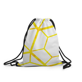 Рюкзак-мешок 3D с принтом Hexagon в Тюмени, 100% полиэстер | плотность ткани — 200 г/м2, размер — 35 х 45 см; лямки — толстые шнурки, застежка на шнуровке, без карманов и подкладки | hexagon | high tech | lines | sun | yellow | линии | многоугольник | насыщенный желтый | паутина | солнце | хай тек | шестиугольник | яркий