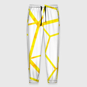 Мужские брюки 3D с принтом Hexagon в Тюмени, 100% полиэстер | манжеты по низу, эластичный пояс регулируется шнурком, по бокам два кармана без застежек, внутренняя часть кармана из мелкой сетки | hexagon | high tech | lines | sun | yellow | линии | многоугольник | насыщенный желтый | паутина | солнце | хай тек | шестиугольник | яркий