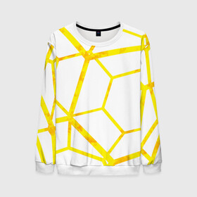 Мужской свитшот 3D с принтом Hexagon в Тюмени, 100% полиэстер с мягким внутренним слоем | круглый вырез горловины, мягкая резинка на манжетах и поясе, свободная посадка по фигуре | hexagon | high tech | lines | sun | yellow | линии | многоугольник | насыщенный желтый | паутина | солнце | хай тек | шестиугольник | яркий