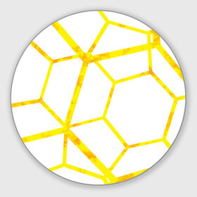 Коврик для мышки круглый с принтом Hexagon в Тюмени, резина и полиэстер | круглая форма, изображение наносится на всю лицевую часть | hexagon | high tech | lines | sun | yellow | линии | многоугольник | насыщенный желтый | паутина | солнце | хай тек | шестиугольник | яркий