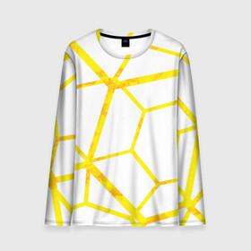 Мужской лонгслив 3D с принтом Hexagon в Тюмени, 100% полиэстер | длинные рукава, круглый вырез горловины, полуприлегающий силуэт | hexagon | high tech | lines | sun | yellow | линии | многоугольник | насыщенный желтый | паутина | солнце | хай тек | шестиугольник | яркий