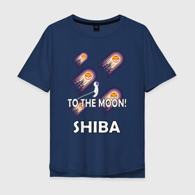 Мужская футболка хлопок Oversize с принтом TO THE MOON! (SHIBA) в Тюмени, 100% хлопок | свободный крой, круглый ворот, “спинка” длиннее передней части | Тематика изображения на принте: bitcoin | crypto | dog | shiba | shiba inu | to the moon | альткоин | биткоин | к луне | крипта | криптовалюта | на луну | собака | собака космонавт | шиба | шиба ину