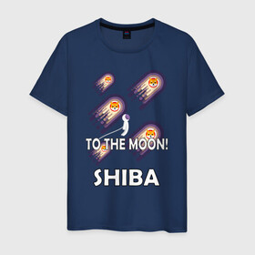 Мужская футболка хлопок с принтом TO THE MOON! (SHIBA) в Тюмени, 100% хлопок | прямой крой, круглый вырез горловины, длина до линии бедер, слегка спущенное плечо. | Тематика изображения на принте: bitcoin | crypto | dog | shiba | shiba inu | to the moon | альткоин | биткоин | к луне | крипта | криптовалюта | на луну | собака | собака космонавт | шиба | шиба ину