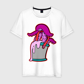 Мужская футболка хлопок с принтом Щупальца в ведре в Тюмени, 100% хлопок | прямой крой, круглый вырез горловины, длина до линии бедер, слегка спущенное плечо. | octopus | ведро | краски | осьминог | щупальца