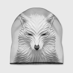 Шапка 3D с принтом БЕЛЫЙ ВОЛК в Тюмени, 100% полиэстер | универсальный размер, печать по всей поверхности изделия | abstraction | animal | art | beast | white | wolf | абстракция | арт | белый | бумага | взгляд | волк | зверь | хищник