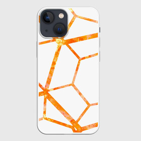 Чехол для iPhone 13 mini с принтом Hexagon в Тюмени,  |  | hexagon | high tech | lines | orange | линии | многоугольник | огонь | оранжевый | паутина | пламя | хай тек | шестиугольник | яркий