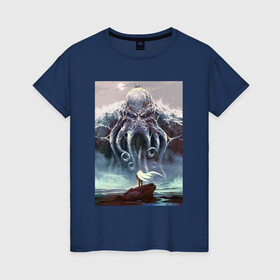 Женская футболка хлопок с принтом Cthulhu в Тюмени, 100% хлопок | прямой крой, круглый вырез горловины, длина до линии бедер, слегка спущенное плечо | cthulhu | викинги | гиганты | ктулху | мифология | морские чудовища | скандинавия | скандинавская