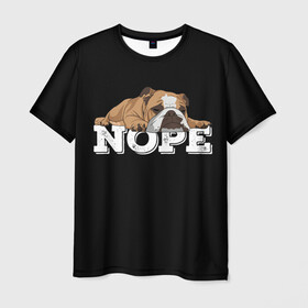 Мужская футболка 3D с принтом Ленивый Бульдог в Тюмени, 100% полиэфир | прямой крой, круглый вырез горловины, длина до линии бедер | animals | bulldog | dog | english | lazy | meme | memes | nope | английский | бульдог | дог | животные | ленивый | мем | нет | пес | собака