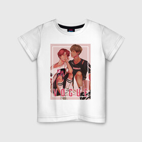 Детская футболка хлопок с принтом BTS Vogue в Тюмени, 100% хлопок | круглый вырез горловины, полуприлегающий силуэт, длина до линии бедер | bts | pop | битиэс | бтс | ви | джей хоуп | джонгук | корейцы | музыка | поп | попса | рм | чимин | чин сюги