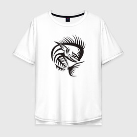 Мужская футболка хлопок Oversize с принтом Скелет дельфина в Тюмени, 100% хлопок | свободный крой, круглый ворот, “спинка” длиннее передней части | Тематика изображения на принте: dolphin | fish | дельфин | кости | рыба | с скелетом дельфина | скелет