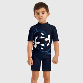 Детский купальный костюм 3D с принтом Косатки в Тюмени, Полиэстер 85%, Спандекс 15% | застежка на молнии на спине | whale | кит | киты | косатка | косатки | море | пара